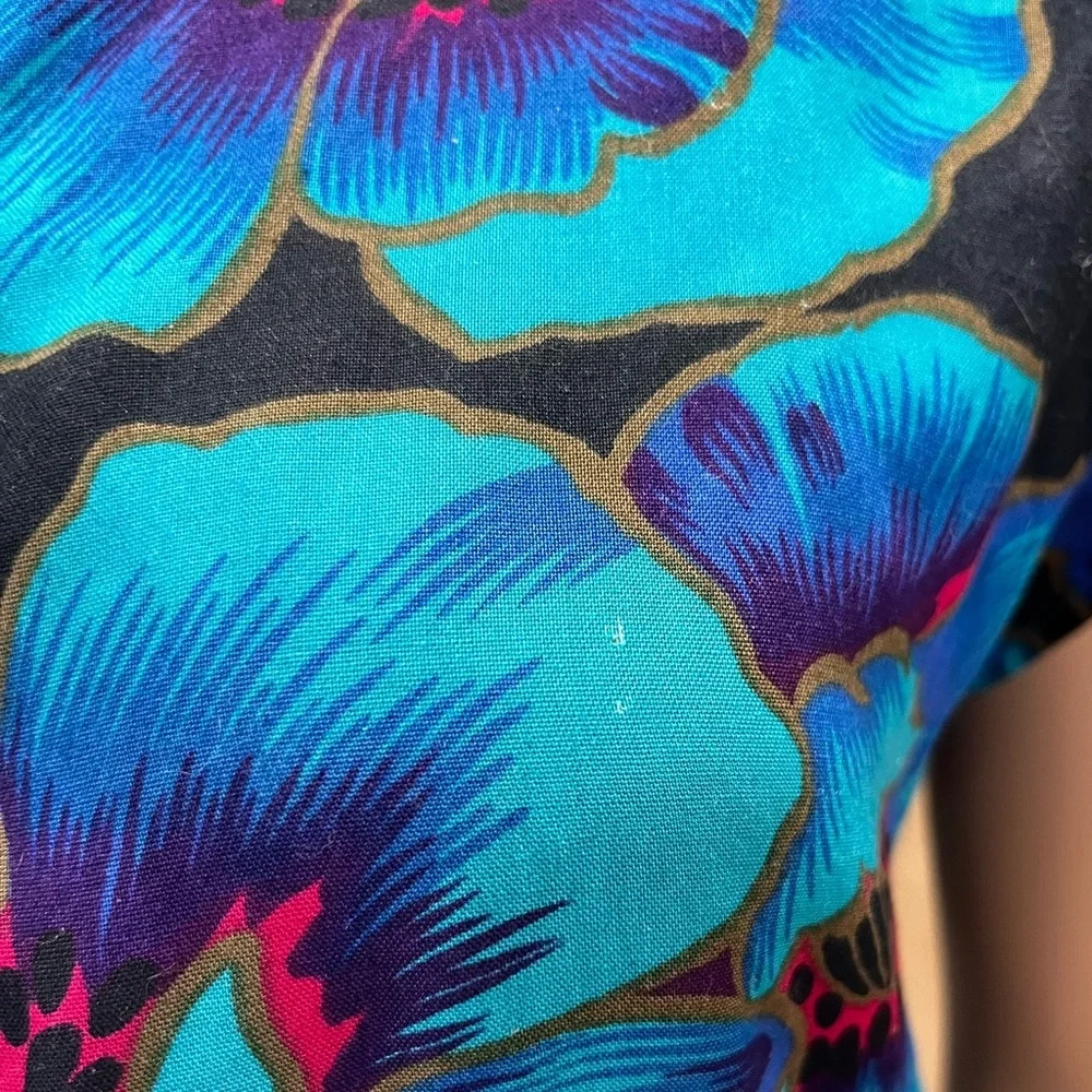 Beau Monde blue floral peplum bold watercolor vintage 80’s dress 12